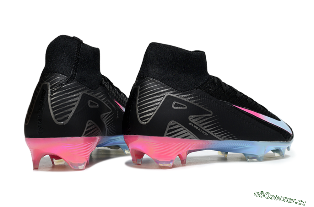 Unisex Nike Air Zoom Mercurial Superfly 10 Elite FG Firm Ground High-Tops Football Boots - Black/Iridescent Pink/Iridescent Blue 6