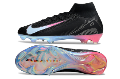 Unisex Nike Air Zoom Mercurial Superfly 10 Elite FG Firm Ground High-Tops Football Boots - Black/Iridescent Pink/Iridescent Blue