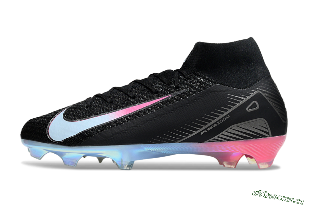 Unisex Nike Air Zoom Mercurial Superfly 10 Elite FG Firm Ground High-Tops Football Boots - Black/Iridescent Pink/Iridescent Blue 0