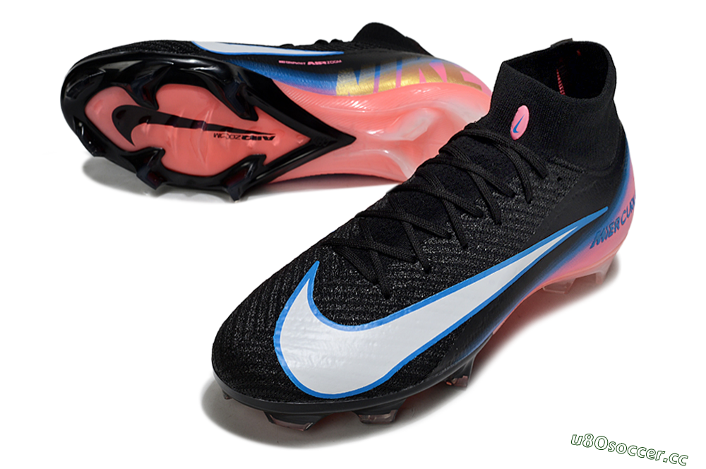 Unisex Nike Air Zoom Mercurial Superfly 10 Elite FG Firm Ground High-Tops Football Boots - Black/Sky Blue/Flame Pink 3
