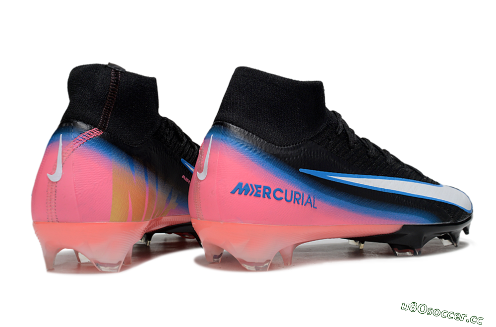 Unisex Nike Air Zoom Mercurial Superfly 10 Elite FG Firm Ground High-Tops Football Boots - Black/Sky Blue/Flame Pink 6