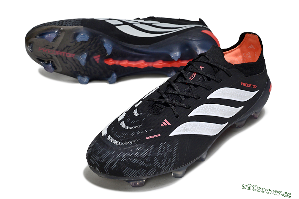 Men's Adidas Predator 26 Elite FG Firm Ground Low-Tops Football Boots - Black/Red/White 3