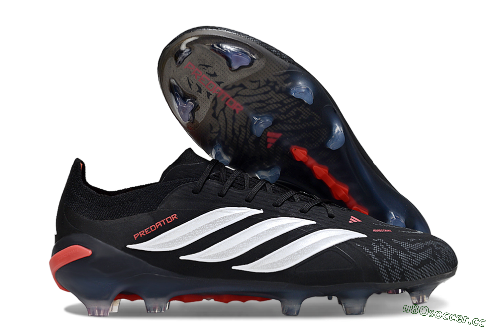 Men's Adidas Predator 26 Elite FG Firm Ground Low-Tops Football Boots - Black/Red/White 2