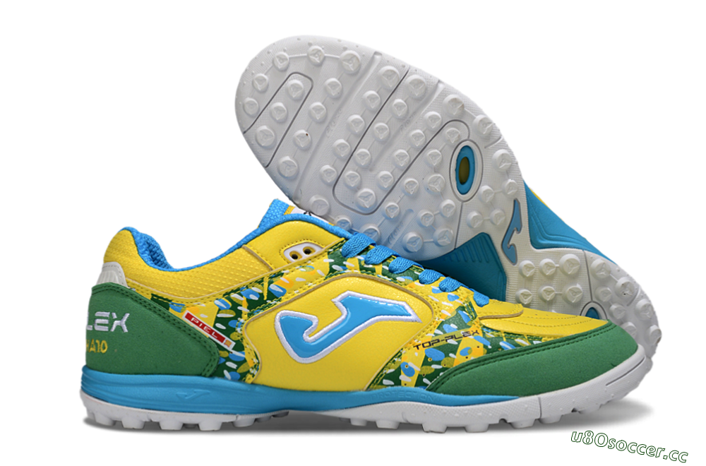 Men's Joma Top Flex TF Artificial Turf Low-Tops Football Shoes - Yellow/Aquatic Blue/Grass Green 2