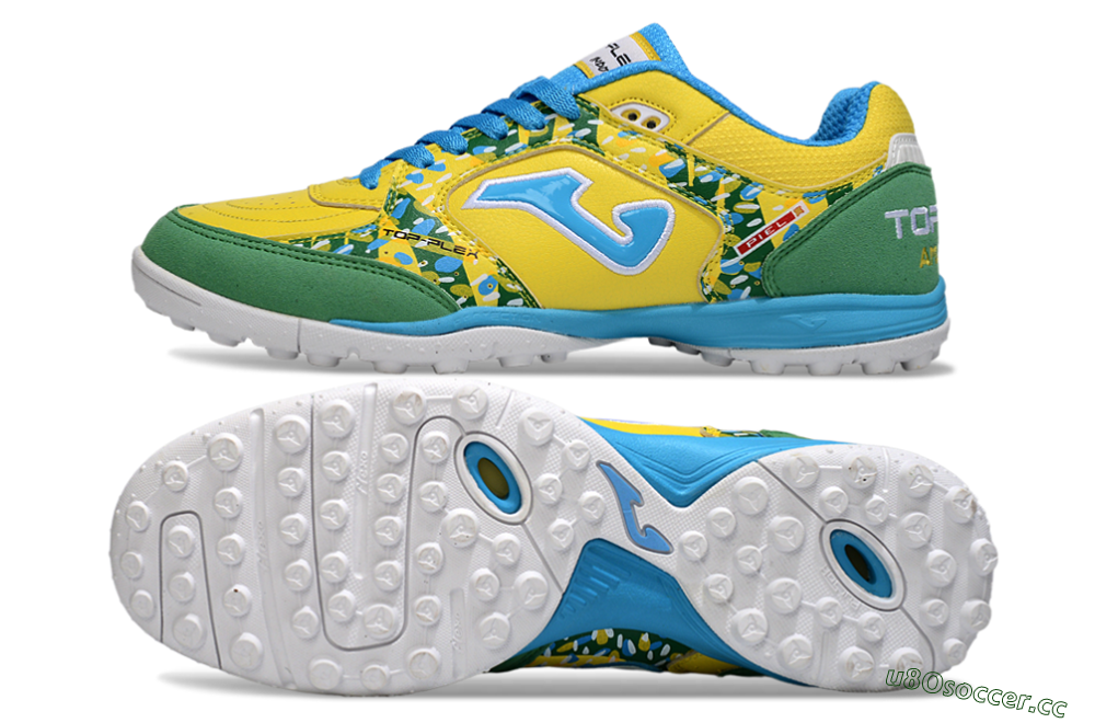 Men's Joma Top Flex TF Artificial Turf Low-Tops Football Shoes - Yellow/Aquatic Blue/Grass Green 1