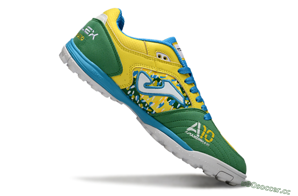 Men's Joma Top Flex TF Artificial Turf Low-Tops Football Shoes - Yellow/Aquatic Blue/Grass Green 4