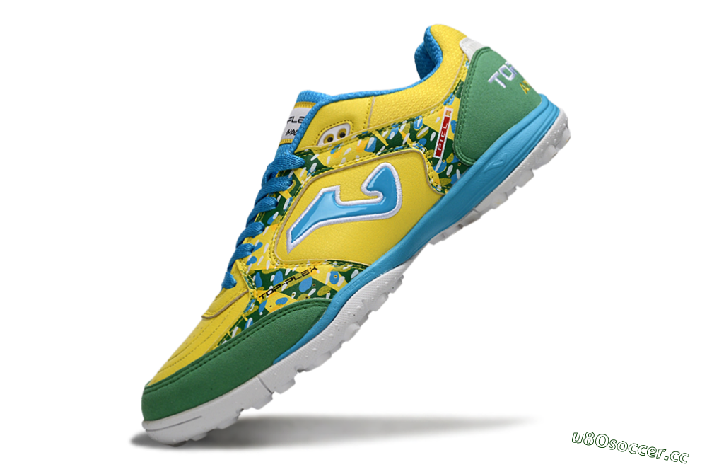 Men's Joma Top Flex TF Artificial Turf Low-Tops Football Shoes - Yellow/Aquatic Blue/Grass Green 5
