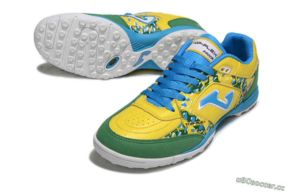 Men's Joma Top Flex TF Artificial Turf Low-Tops Football Shoes - Yellow/Aquatic Blue/Grass Green 3