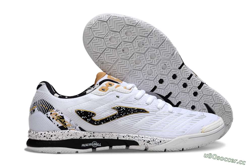 Men's Joma Top Flex IC Indoor & Futsal Low-Tops Football Shoes - White/Black/Gold 2