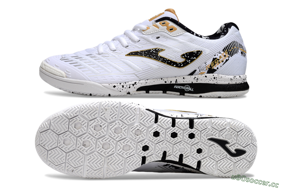 Men's Joma Top Flex IC Indoor & Futsal Low-Tops Football Shoes - White/Black/Gold 1