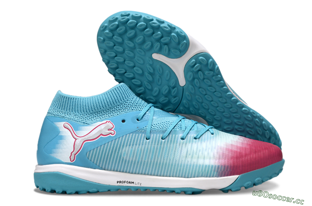 Men's Puma Future 8 Ultimate TF Artificial Turf Low-Tops Football Boots - Aqua/Sunset Pink/Turquoise Blue 2