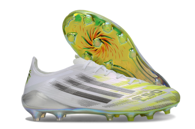 Men's Adidas F50 Elite FG Firm Ground Low-Tops Football Boots - White/Lime Glow/Neon Green