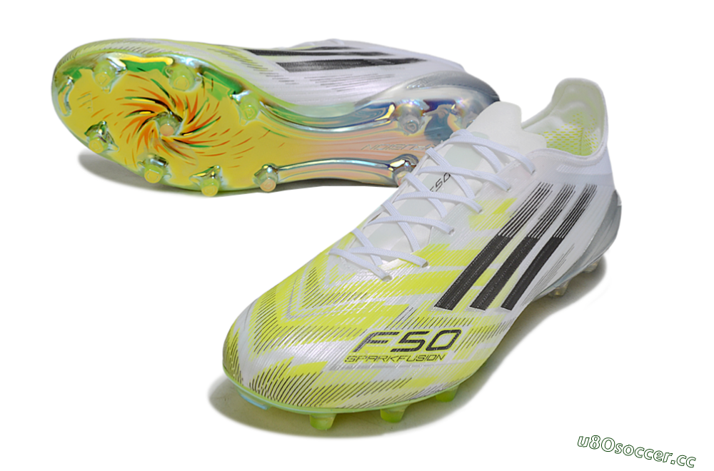 Men's Adidas F50 Elite FG Firm Ground Low-Tops Football Boots - White/Lime Glow/Neon Green 3