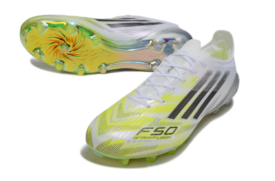 Men's Adidas F50 Elite FG Firm Ground Low-Tops Football Boots - White/Lime Glow/Neon Green