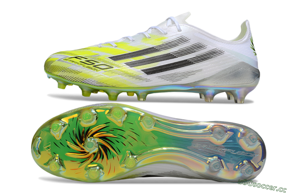 Men's Adidas F50 Elite FG Firm Ground Low-Tops Football Boots - White/Lime Glow/Neon Green 1