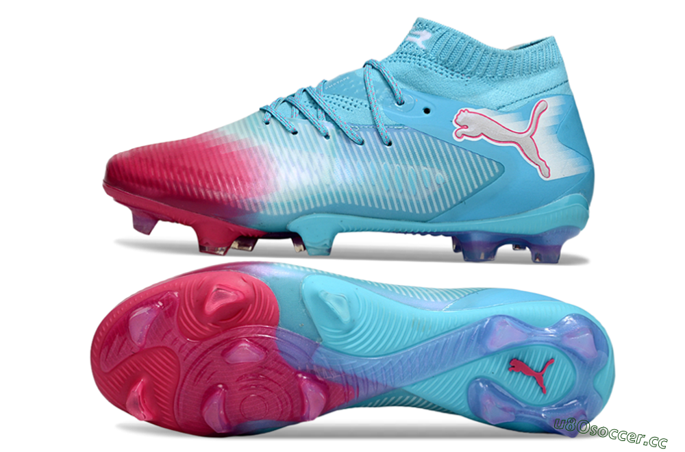 Men's Puma Future 8 Ultimate FG Firm Ground Low-Tops Football Boots - Cyan/Electric Blue/Crimson Red 1