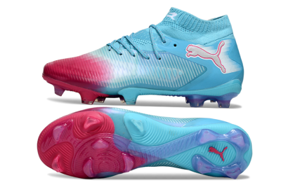 Men's Puma Future 8 Ultimate FG Firm Ground Low-Tops Football Boots - Cyan/Electric Blue/Crimson Red