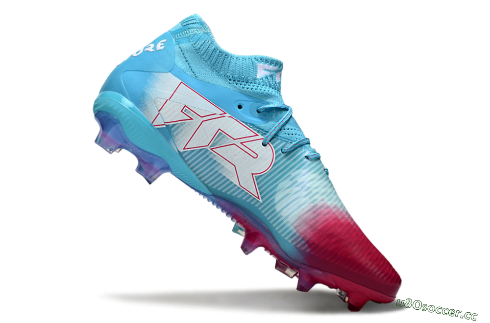 Men's Puma Future 8 Ultimate FG Firm Ground Low-Tops Football Boots - Cyan/Electric Blue/Crimson Red 4