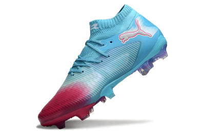Men's Puma Future 8 Ultimate FG Firm Ground Low-Tops Football Boots - Cyan/Electric Blue/Crimson Red