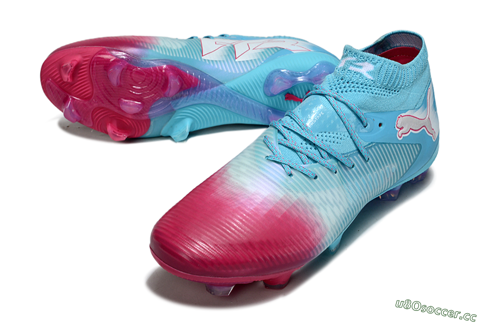 Men's Puma Future 8 Ultimate FG Firm Ground Low-Tops Football Boots - Cyan/Electric Blue/Crimson Red 3