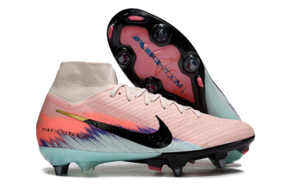 Men's Nike Air Zoom Mercurial Superfly 10 Elite SG Soft Ground High-Tops Football Boots - Pink/Sunset Pink/Aqua Blue