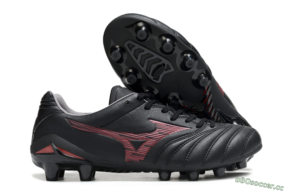 Men's Mizuno Morelia Neo 4 FG Firm Ground Low-Tops Football Boots - Black/Crimson Red/Charcoal Gray 2