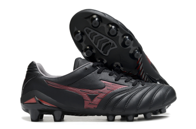 Men's Mizuno Morelia Neo 4 FG Firm Ground Low-Tops Football Boots - Black/Crimson Red/Charcoal Gray