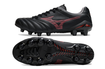 Men's Mizuno Morelia Neo 4 FG Firm Ground Low-Tops Football Boots - Black/Crimson Red/Charcoal Gray