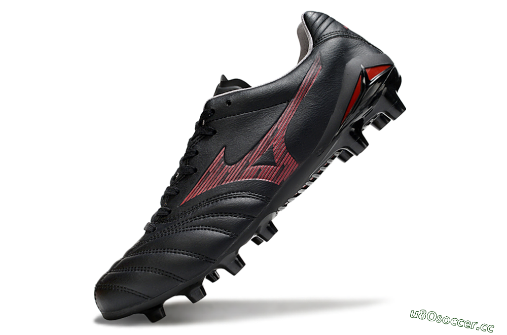 Men's Mizuno Morelia Neo 4 FG Firm Ground Low-Tops Football Boots - Black/Crimson Red/Charcoal Gray 5