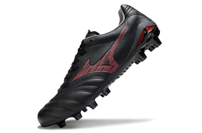 Men's Mizuno Morelia Neo 4 FG Firm Ground Low-Tops Football Boots - Black/Crimson Red/Charcoal Gray