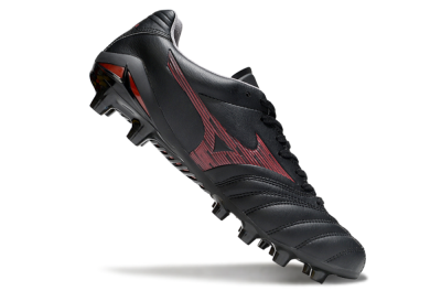 Men's Mizuno Morelia Neo 4 FG Firm Ground Low-Tops Football Boots - Black/Crimson Red/Charcoal Gray