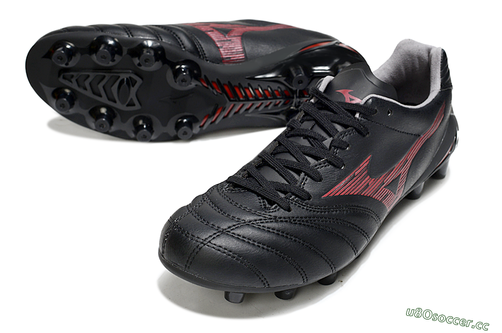 Men's Mizuno Morelia Neo 4 FG Firm Ground Low-Tops Football Boots - Black/Crimson Red/Charcoal Gray 3