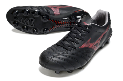 Men's Mizuno Morelia Neo 4 FG Firm Ground Low-Tops Football Boots - Black/Crimson Red/Charcoal Gray