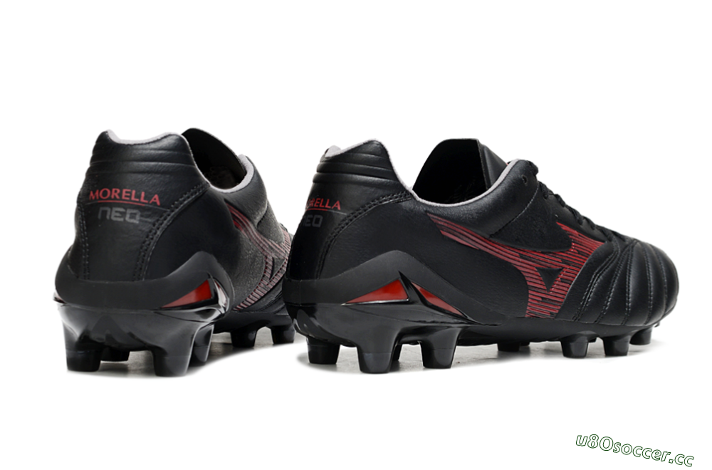 Men's Mizuno Morelia Neo 4 FG Firm Ground Low-Tops Football Boots - Black/Crimson Red/Charcoal Gray 6