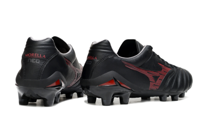 Men's Mizuno Morelia Neo 4 FG Firm Ground Low-Tops Football Boots - Black/Crimson Red/Charcoal Gray