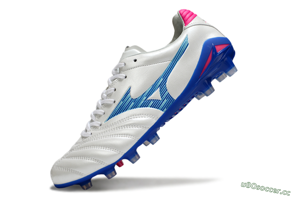 Men's Mizuno Morelia Neo 4 FG Firm Ground Low-Tops Football Boots - White/Electric Blue/Hot Pink 5