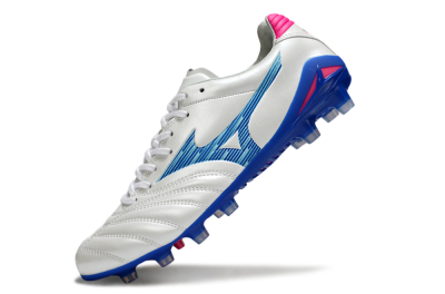 Men's Mizuno Morelia Neo 4 FG Firm Ground Low-Tops Football Boots - White/Electric Blue/Hot Pink