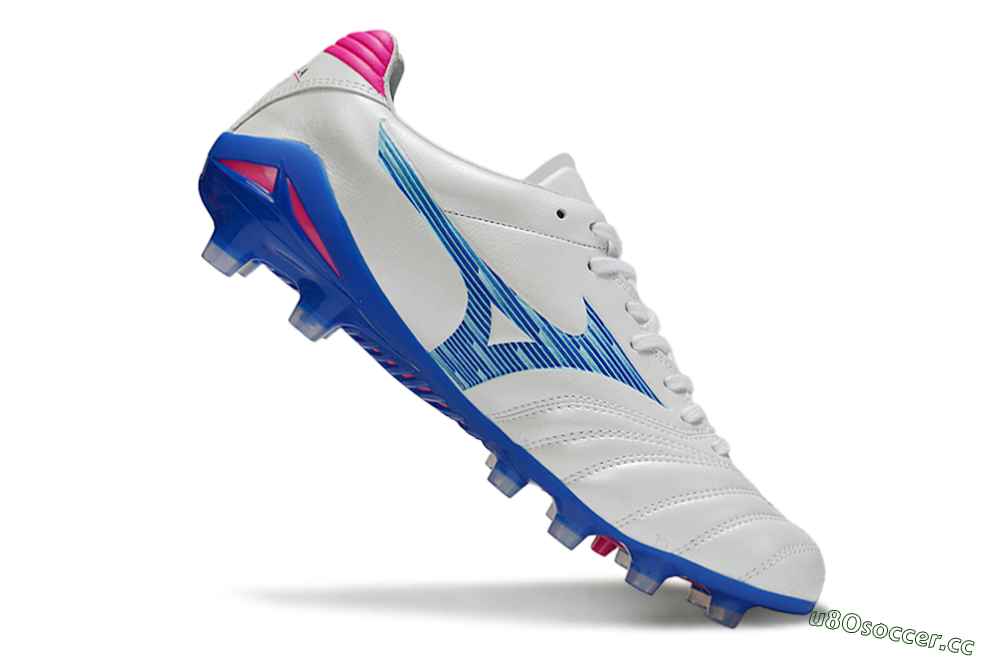 Men's Mizuno Morelia Neo 4 FG Firm Ground Low-Tops Football Boots - White/Electric Blue/Hot Pink 4