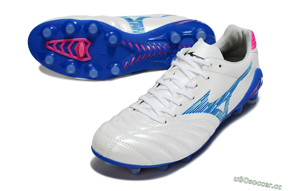 Men's Mizuno Morelia Neo 4 FG Firm Ground Low-Tops Football Boots - White/Electric Blue/Hot Pink 3