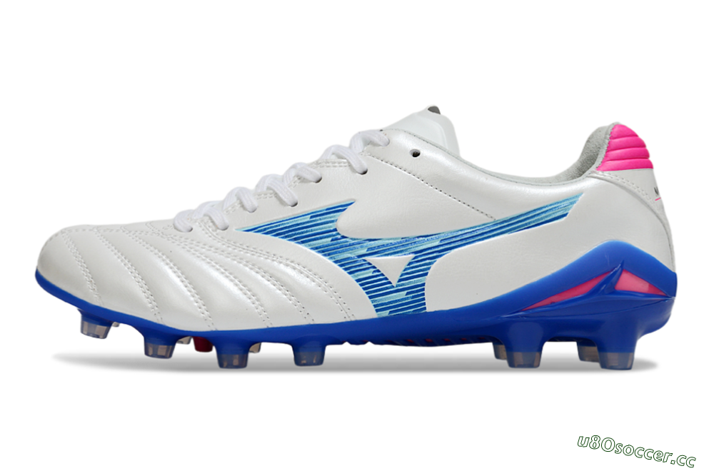 Men's Mizuno Morelia Neo 4 FG Firm Ground Low-Tops Football Boots - White/Electric Blue/Hot Pink 0