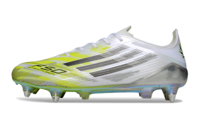 Men's Adidas F50 Elite SG Soft Ground Low-Tops Football Boots - White/Electric Yellow/Metallic Silver