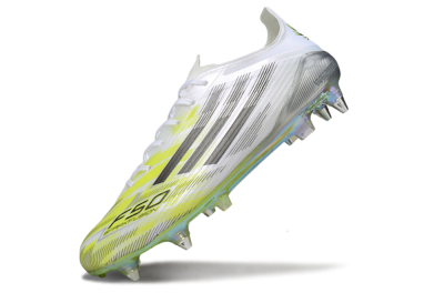 Men's Adidas F50 Elite SG Soft Ground Low-Tops Football Boots - White/Electric Yellow/Metallic Silver