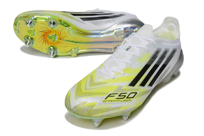 Men's Adidas F50 Elite SG Soft Ground Low-Tops Football Boots - White/Electric Yellow/Metallic Silver