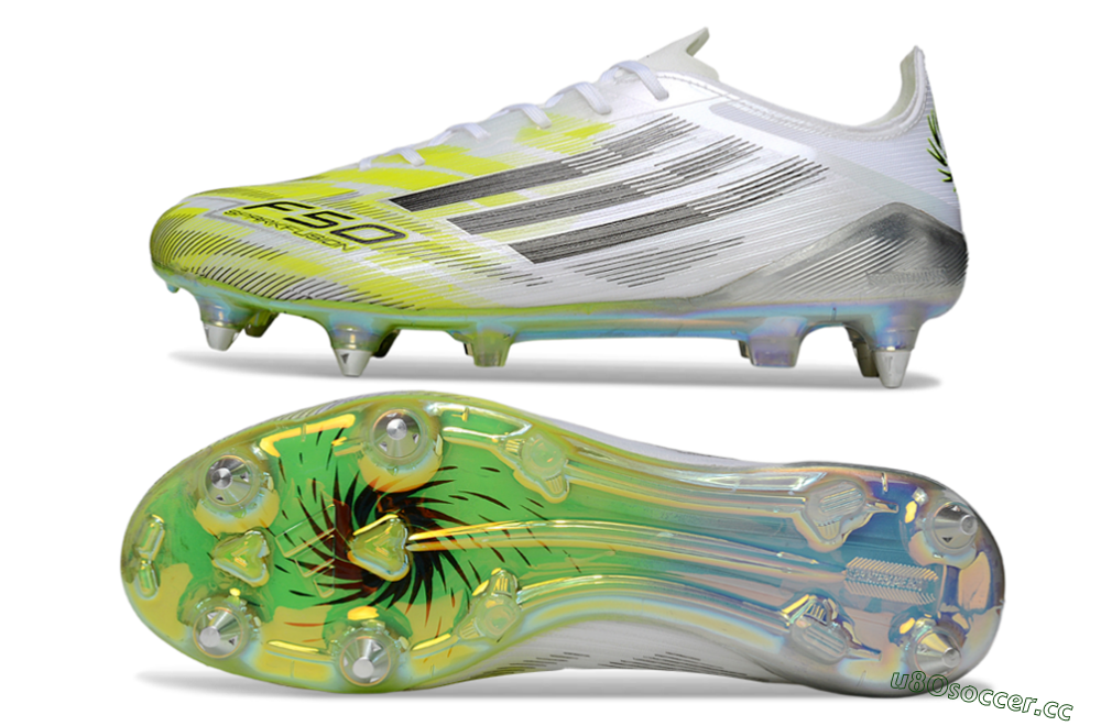 Men's Adidas F50 Elite SG Soft Ground Low-Tops Football Boots - White/Electric Yellow/Metallic Silver 1