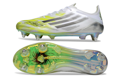 Men's Adidas F50 Elite SG Soft Ground Low-Tops Football Boots - White/Electric Yellow/Metallic Silver