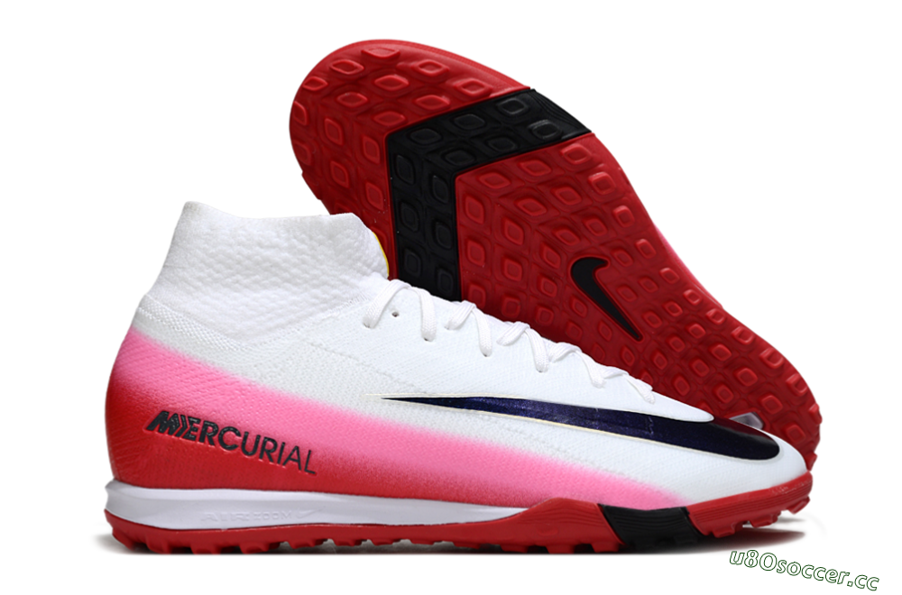 Unisex Nike Air Zoom Mercurial Superfly 10 Elite TF Artificial Turf High-Tops Football Shoes - White/Crimson Red/Soft Pink 2