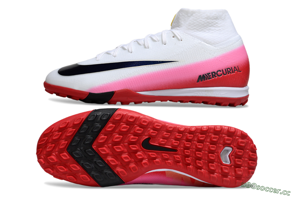 Unisex Nike Air Zoom Mercurial Superfly 10 Elite TF Artificial Turf High-Tops Football Shoes - White/Crimson Red/Soft Pink 1