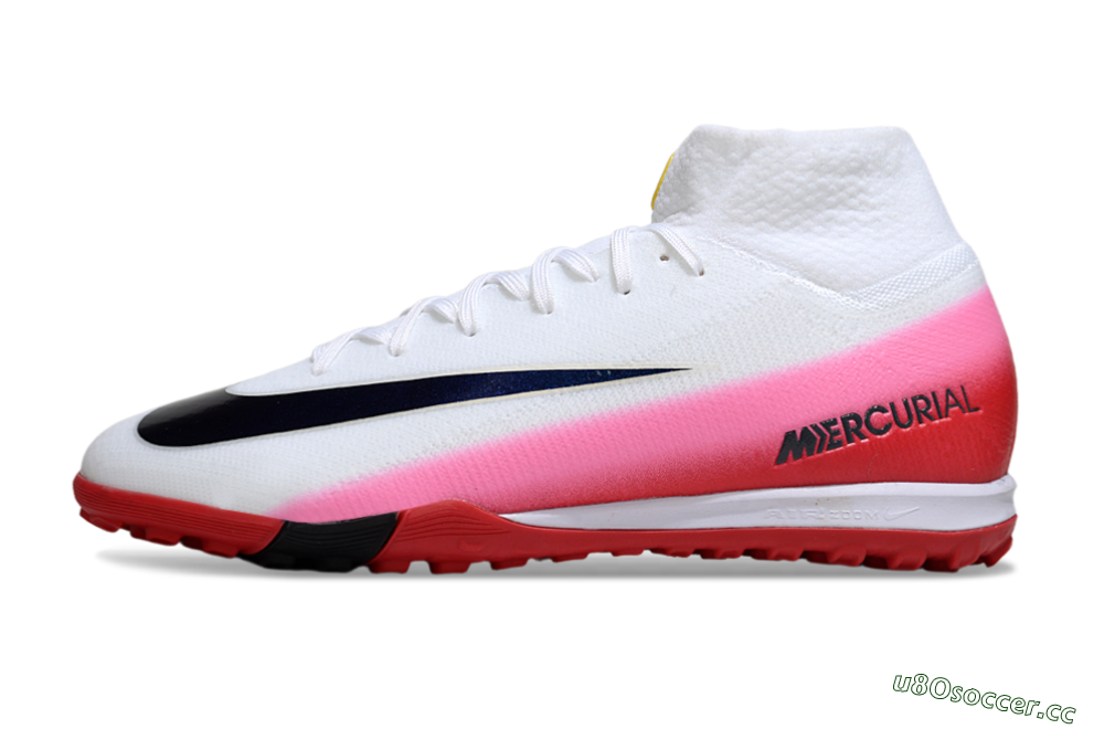 Unisex Nike Air Zoom Mercurial Superfly 10 Elite TF Artificial Turf High-Tops Football Shoes - White/Crimson Red/Soft Pink 0
