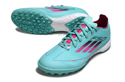 Men's Adidas F50 Pro TF Artificial Turf Low-Tops Football Shoes - Aqua/Soft Pink/Light Teal