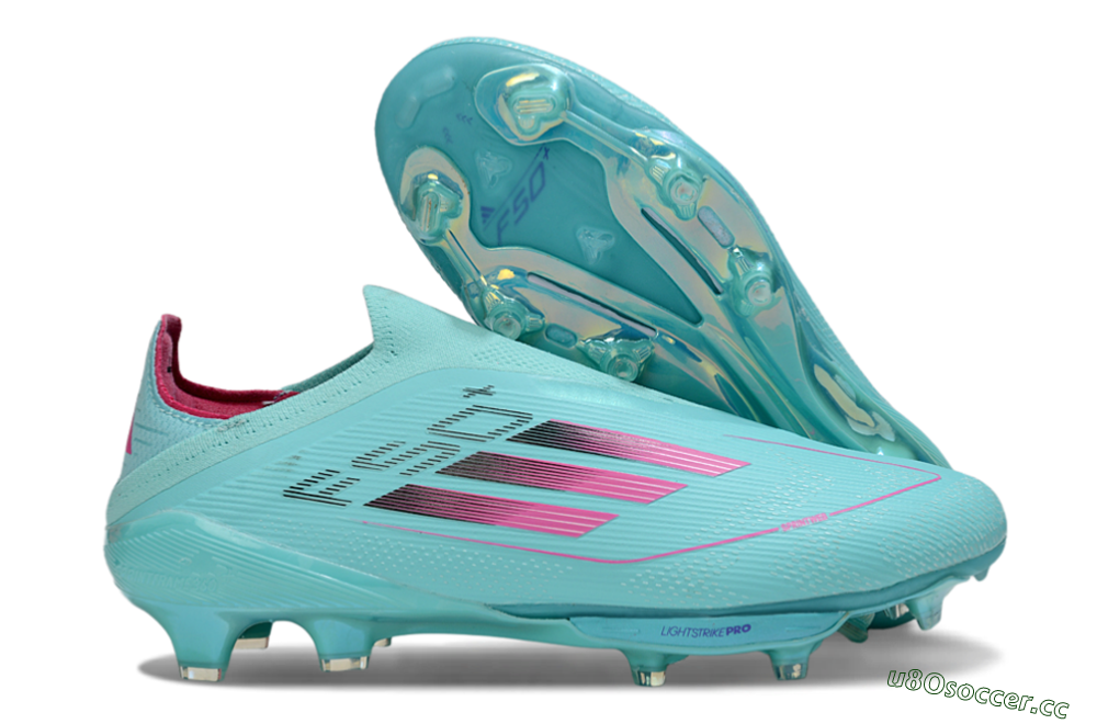 Men's Adidas F50+ Elite Lightstrike Pro Laceless FG Firm Ground Low-Tops Football Boots - Aqua/Coral Pink/Light Blue 2